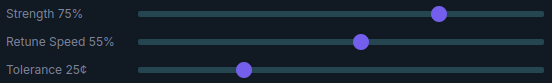 Auto-Tune Strength, Retune speed, and Tolerance sliders near the recommended starting values 75%, 55%, and 25%