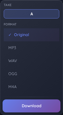 Actual MusicalBoard download menu during the test, with Original selected