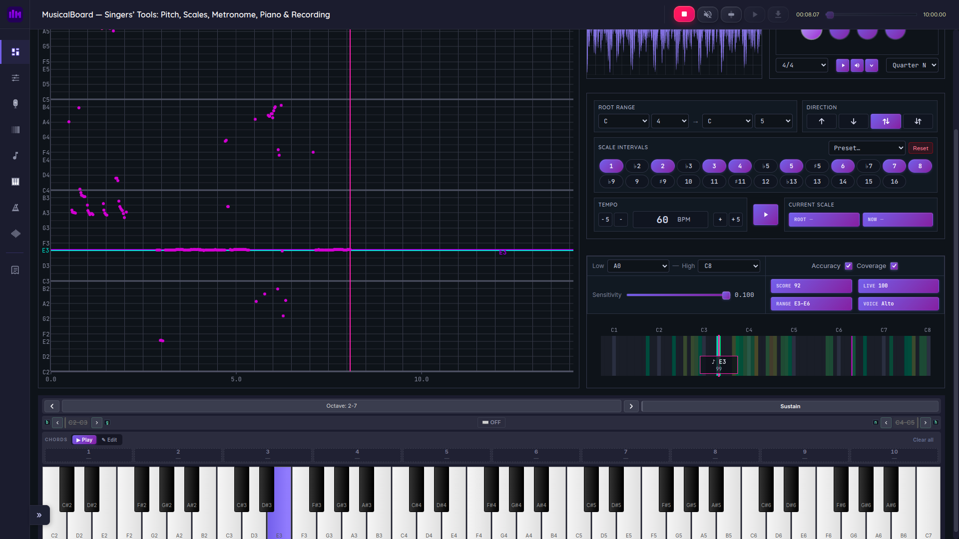 Using Virtual Piano alongside Vocal Pitch Monitor